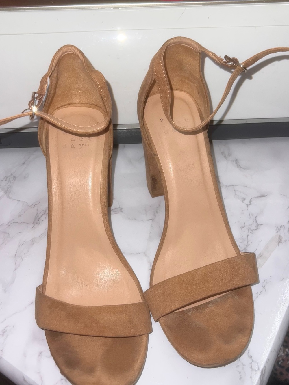Women's Tan Suede Ankle-Strap Block Heel Sandals